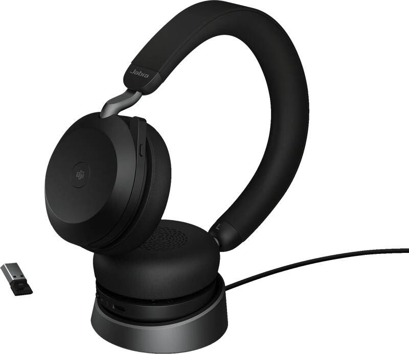 Jabra Evolve2 USB A MS TEAMS 75 Draadloze Office Headset met oplaadstandaard Zwart