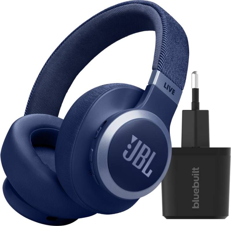 JBL Live 770NC Blauw + BlueBuilt Quick Charge Oplader met Us