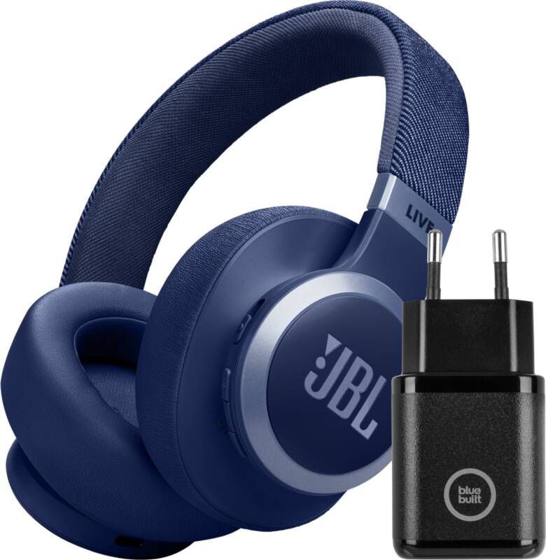JBL Live 770NC Blauw + BlueBuilt Quick Charge Oplader met Usb A Poort 18W Zwart