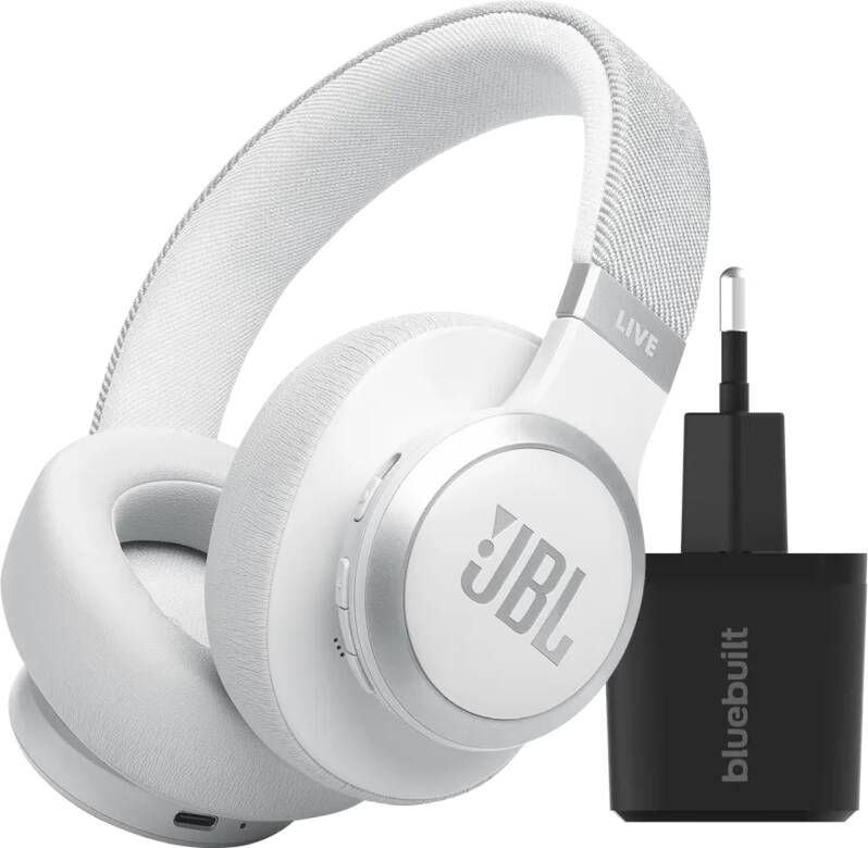 JBL Live 770NC Wit + BlueBuilt Quick Charge Oplader met Usb