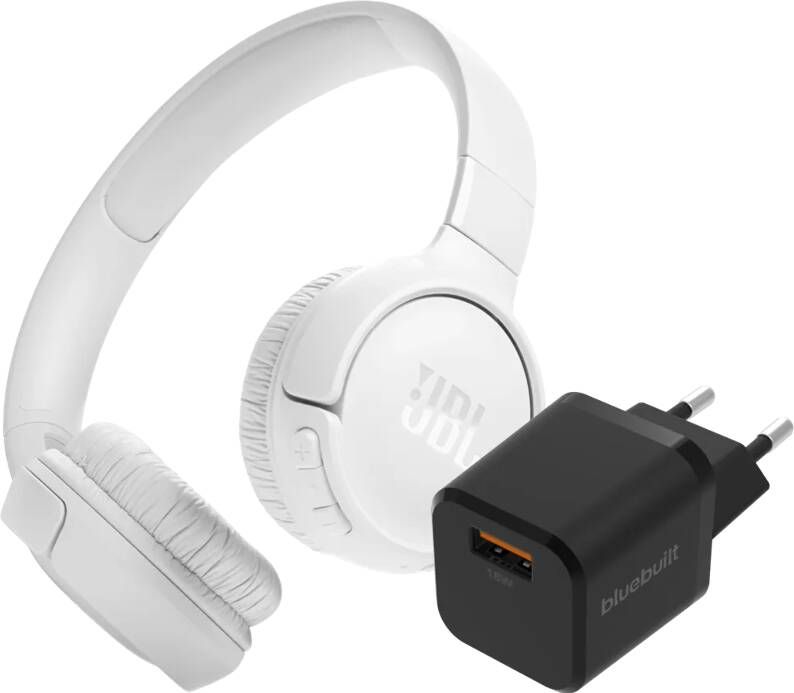 JBL Tune 520BT Wit + BlueBuilt Quick Charge Oplader met Usb A Poort 18W Zwart