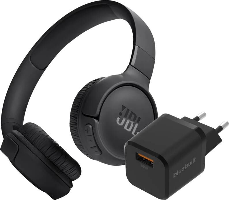 JBL Tune 520BT Zwart + BlueBuilt Quick Charge Oplader met Usb A Poort 18W Zwart