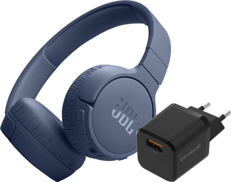 JBL Tune 670NC Blauw + BlueBuilt Quick Charge Oplader met Usb A Poort 18W Zwart