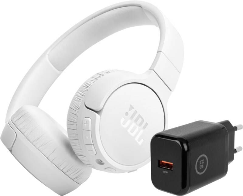 JBL Tune 670NC Wit + BlueBuilt Quick Charge Oplader met Usb