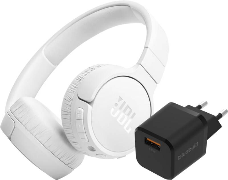 JBL Tune 670NC Wit + BlueBuilt Quick Charge Oplader met Usb A Poort 18W Zwart