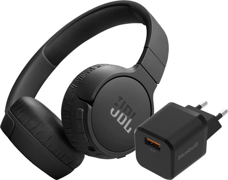 JBL Tune 670NC Zwart + BlueBuilt Quick Charge Oplader met Usb A Poort 18W Zwart