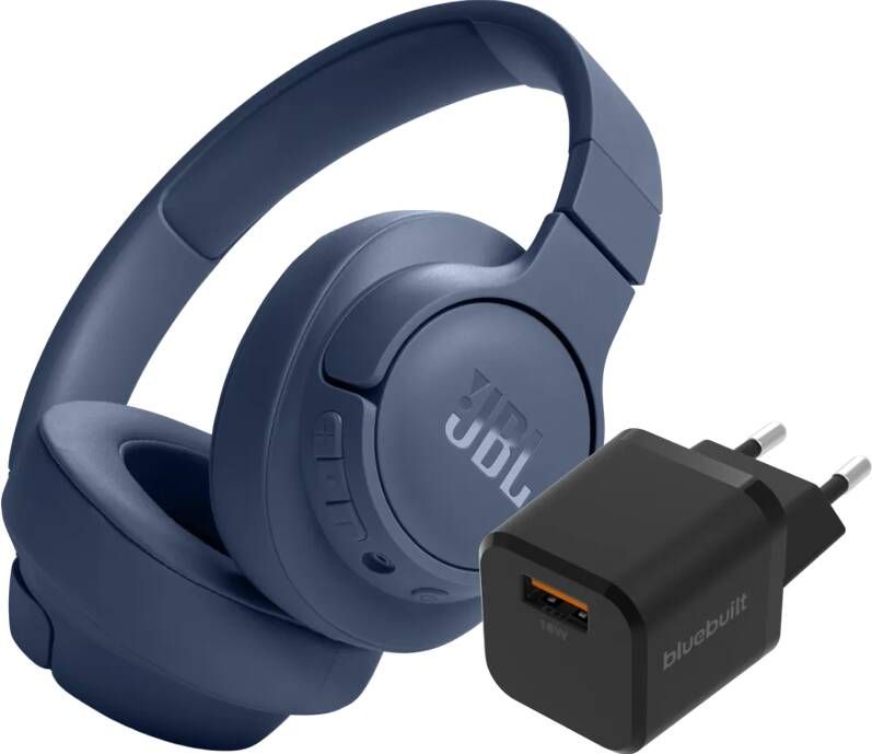JBL Tune 720BT Blauw + BlueBuilt Quick Charge Oplader met Usb A Poort 18W Zwart