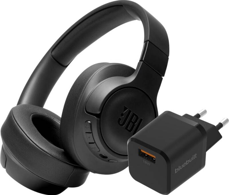 JBL Tune 760NC Zwart + BlueBuilt Quick Charge Oplader met Usb A Poort 18W Zwart