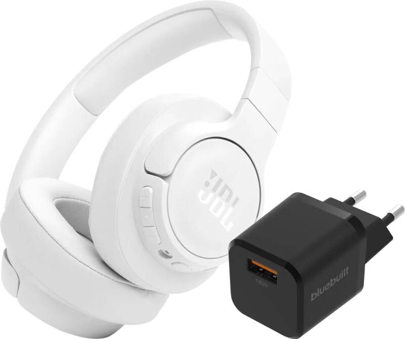 JBL Tune 770NC Wit + BlueBuilt Quick Charge Oplader met Usb A Poort 18W Zwart