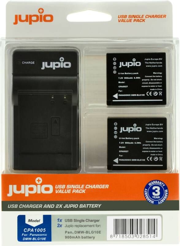 Jupio Kit: 2x Battery DMW-BLG10 + USB Single Charger | Camera opladers | 8718503028514