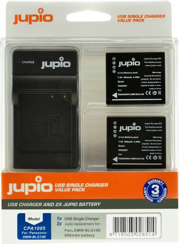 Jupio Kit: 2x Battery DMW-BLG10 + USB Single Charger | Laders | Fotografie Camera toebehoren | 8718503028514