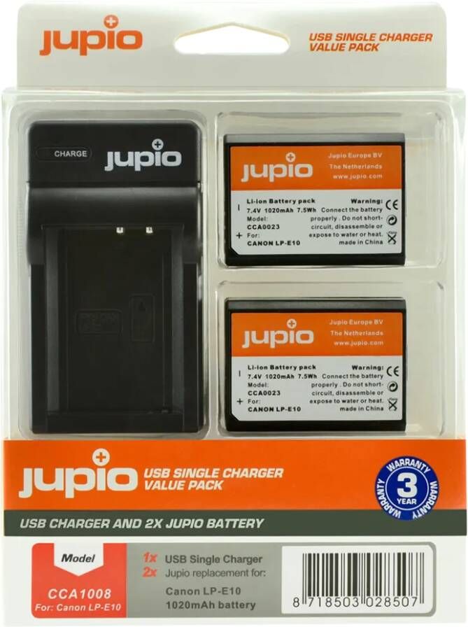 JUPIO Kit: Battery LP-E10 (2x) + USB Single Charger