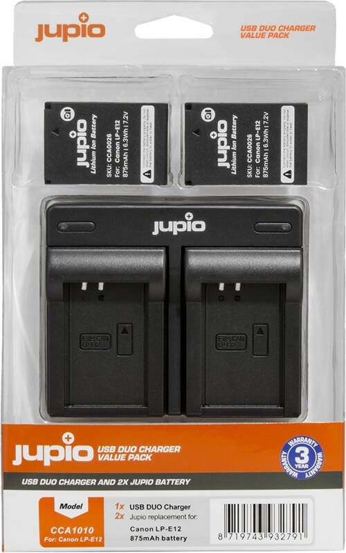 Jupio Value Pack: 2x Battery LP-E12 + USB Dual Charger | Batterijen | Fotografie Camera toebehoren | 8719743932791