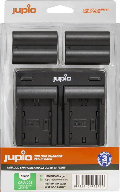 Jupio Value Pack: 2x Battery NP-W235 + USB Dual Charger | Batterijen | Fotografie Camera toebehoren | 8719743932784