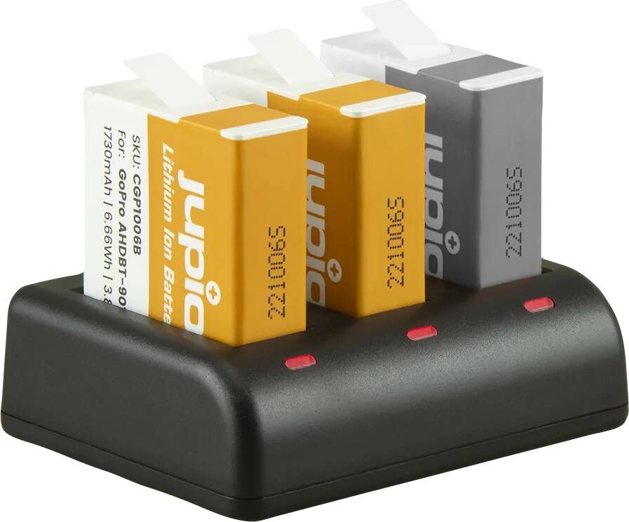 JUPIO Kit: Enduro Battery GoPro HERO 10 11 12 AHDBT-901 (2x) + Compact USB Triple Charger