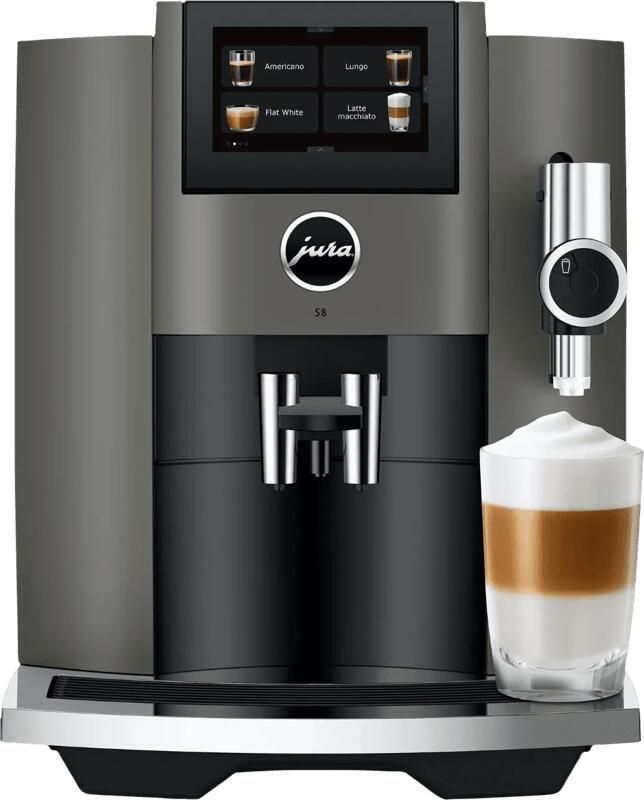 JURA S8 Volautomatische espressomachine Dark Inox EB incl. gratis schoonmaakpakket twv 37 99 en gratis koffiebonen van LUDIQX Koffie