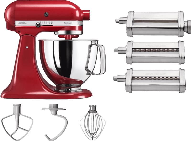 KitchenAid Artisan Mixer 5KSM125 Keizerrood + Pastaroller en -snijderset (3-delig)