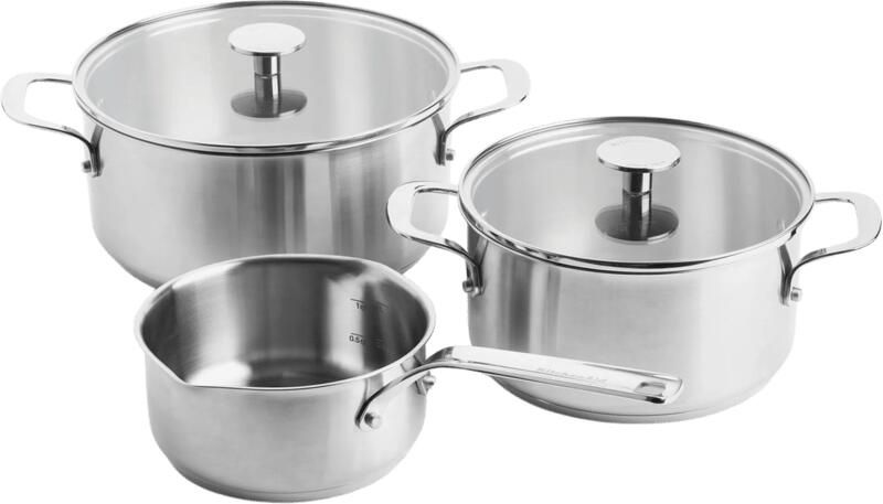 KitchenAid Stainless Steel kookpannenset met glazen deksels 3-delig RVS inductie
