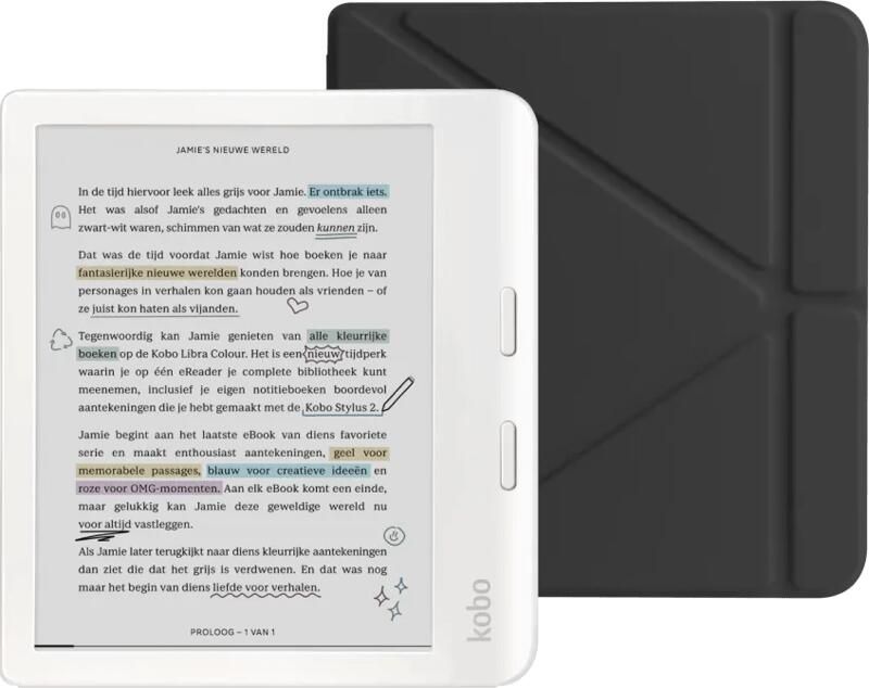 Kobo Libra Colour Wit + BlueBuilt Book Case Zwart