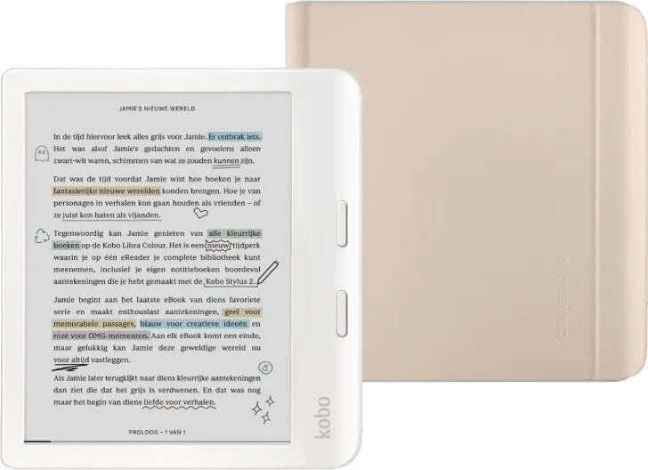 Kobo Libra Colour Wit + Sleep Cover Beige