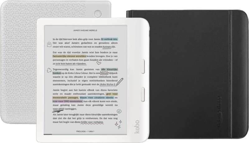 Kobo Libra Colour Wit + Notebook Sleep Cover Zwart