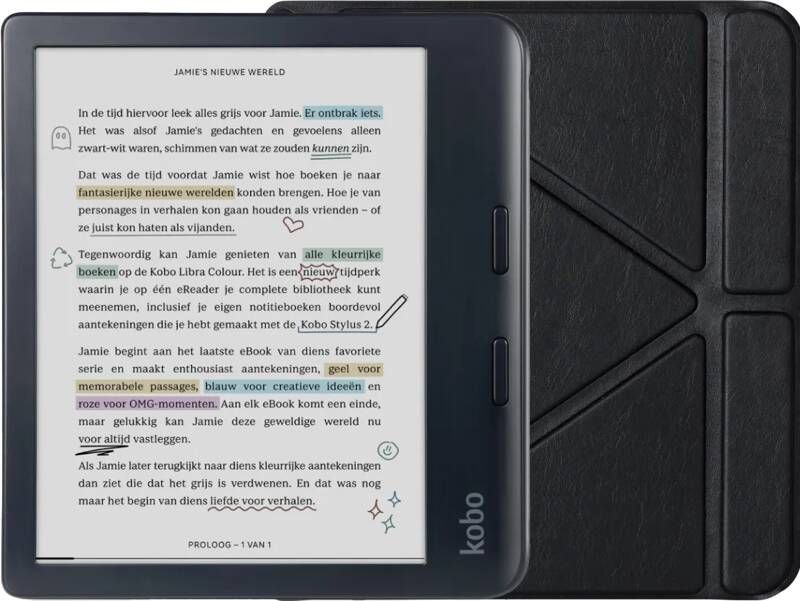 Kobo Libra Colour Zwart + BlueBuilt Book Case Zwart