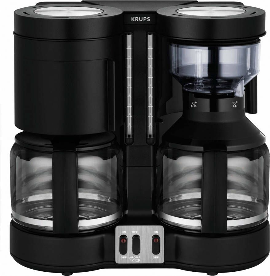 Krups Filterkoffieapparaat KM8508 Duothek Plus 1 l Combi-automaat voor koffie en thee tweevoudig koffie-genot 2 onafhankelijke zetsystemen 2 separate waterniveauaanduidingen aan-uitschakelaar met controlelampje aroma-keuzeschakelaar