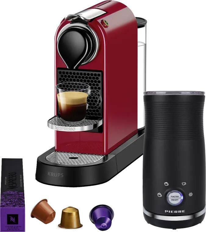 Krups Nespresso Citiz XN7415 Kersenrood + Pierre Melkopschuimer
