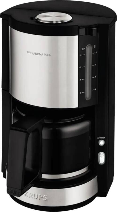 Krups Filterkoffieapparaat ProAroma Plus KM321 1 25 l 1 25l koffiepot papieren filter 1x4 met aromaschakelaar 1100 w zwart met applicaties van edelstaal