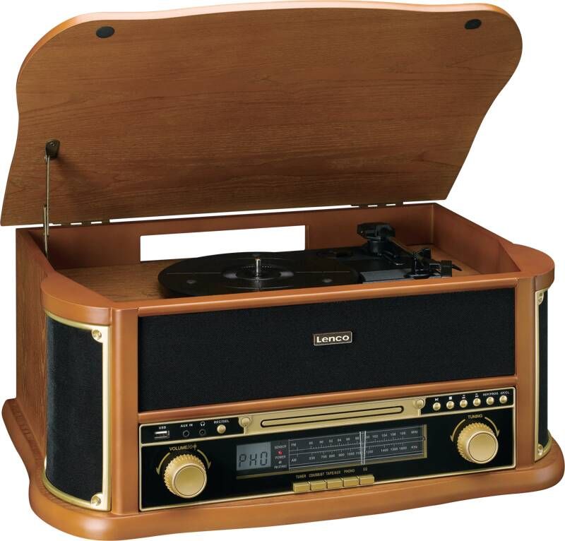 Lenco Multifunctionele speler TCD-2551 platenspeler houten kast USB cassette