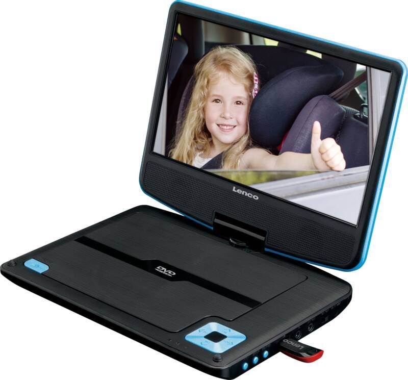 Lenco Portable 9 DVD-speler met USB-hoofdtelefoon en ophangbeugel Zwart-Blauw