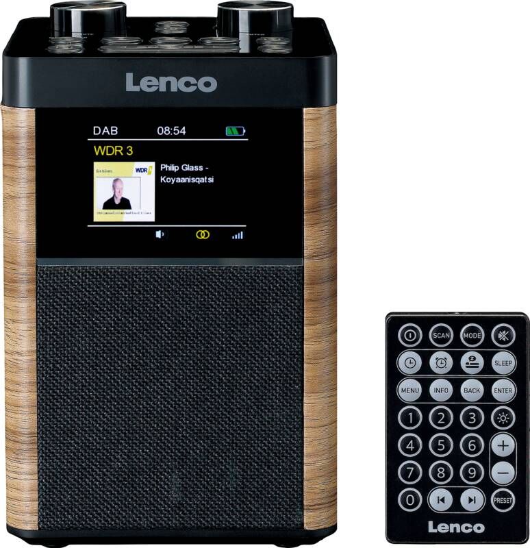 Lenco Portable DAB+ FM Radio Bluetooth 10W Speaker 14H Batterij Hout