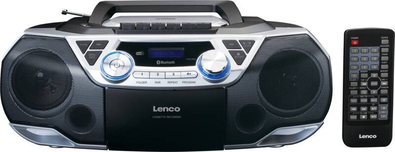 Lenco Draagbare boombox met DAB+ FM radio Bluetooth CD casette recorder en USB speler Zwart-Zilver