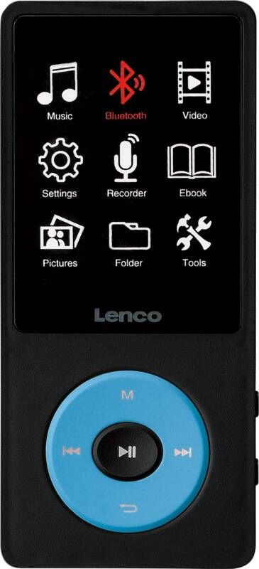 Lenco MP3 MP4 speler met Bluetooth en 8GB intern geheugen Zwart-Blauw