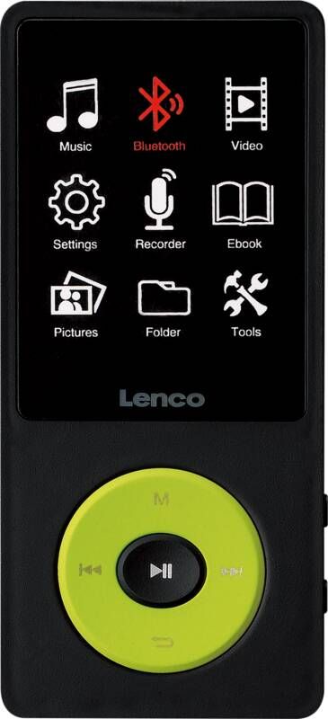 Lenco MP3 MP4 speler met Bluetooth en 8GB intern geheugen Zwart-Lime groen