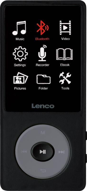 Lenco MP3 MP4 speler met Bluetooth en 8GB intern geheugen Zwart-Grijs