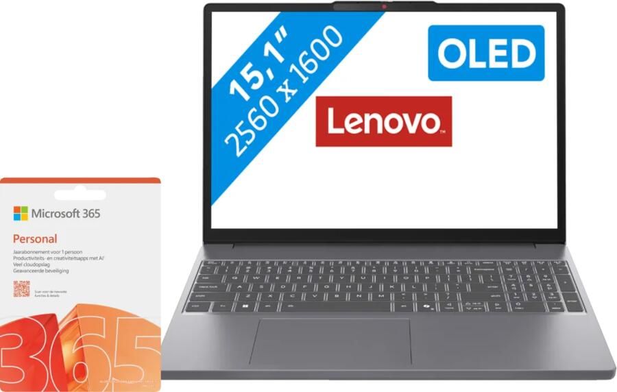 Lenovo IdeaPad Slim 3 OLED 15IRH10 83K100HCMH + Microsoft 365 Personal NL 1 jaar