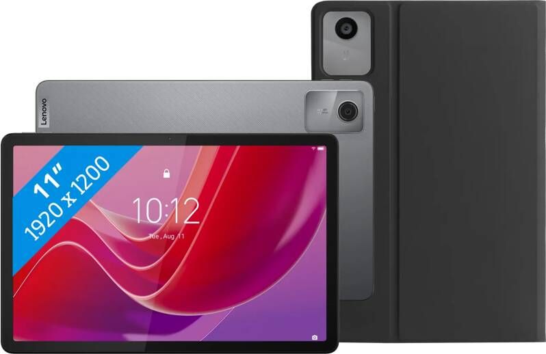 Lenovo Tab M11 11 inch 128GB Wifi Grijs + BlueBuilt Book Case Zwart