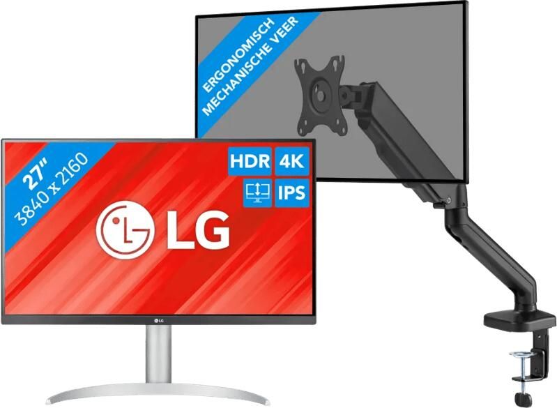 LG 27UP83AK-W + BlueBuilt Monitorarm Gasveer voor 1 Monitor