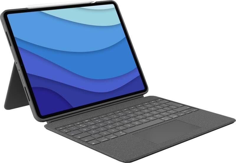 Logitech Combo Touch iPad Pro 12.9 inch (2022 2021 2020) Toetsenbord Hoes QWERTY Grijs