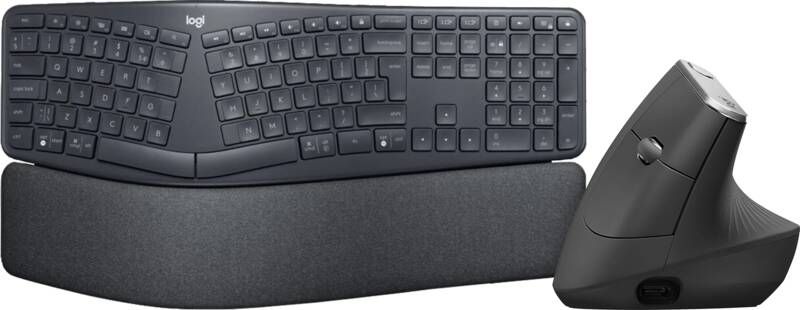 Logitech K860 + MX Vertical Ergo Muis