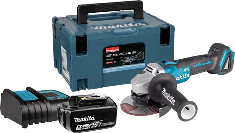 Makita DGA504ZJ + 3 0 Ah accu en lader