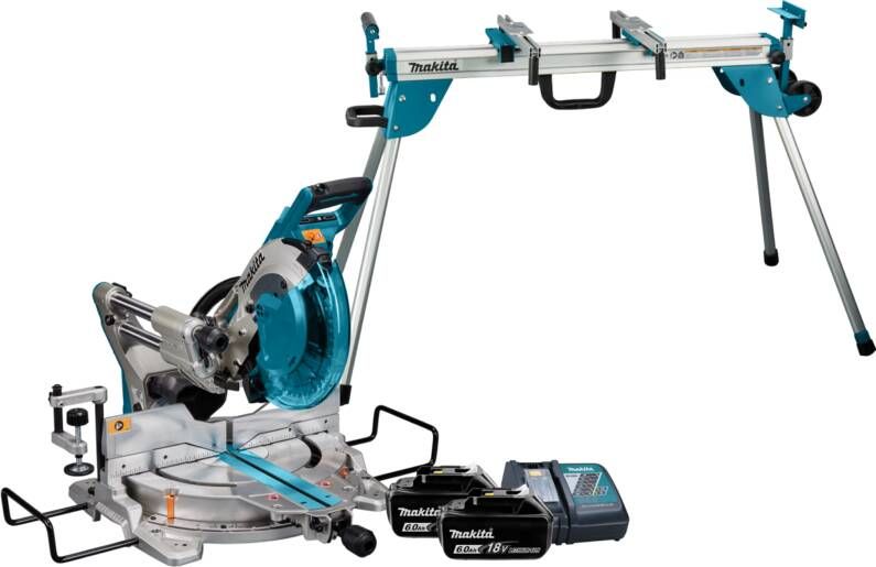 Makita DLS111ZU + 6 0 Ah accu (2x) en lader + Onderstel