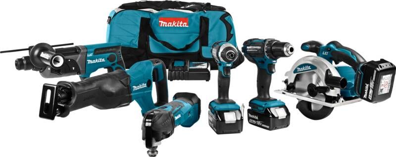 Makita Accu Combiset DLX6038T 18 V Combiset Voor Divers Zaag- Boor- En (Slag)Schroefwerk