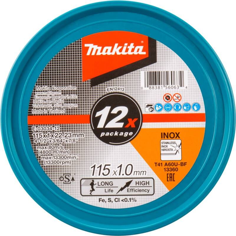 Makita Doorslijpschijf RVS 115 millimeter 12 stuks