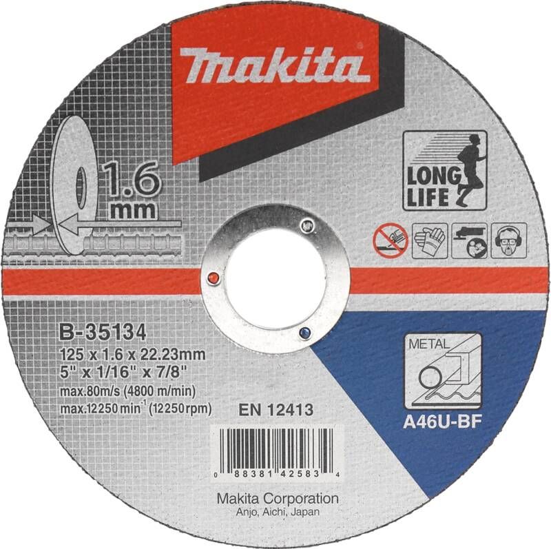 Makita B-35134 Doorslijpschijf 125x22 23x1 6mm staal (10st)