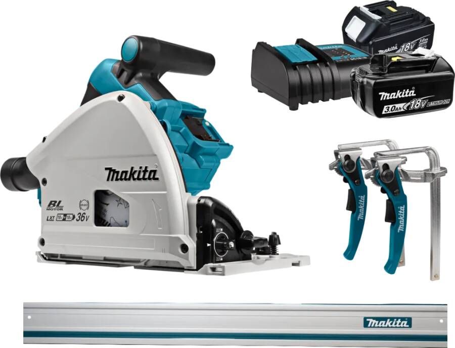 Makita DSP600ZJ + 3 0 Ah accu (2x) en lader + geleiderail