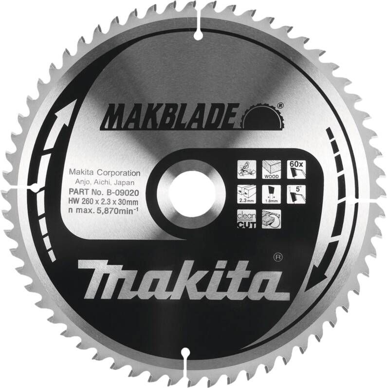 Makita Cirkelzaagblad voor Hout Makblade Ø 260mm Asgat 30mm 80T B-09070