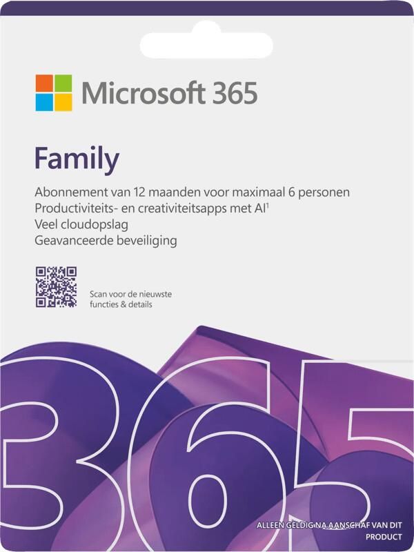 Microsoft 365 Family Meertalig Abonnement 1 Jaar Digitaal