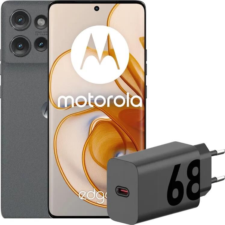 Motorola Edge 50 512GB Grijs 5G + Oplader 68W Zwart + Usb C Kabel 1m Zwart